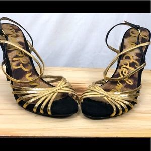 Sam Edelman Gold and Black strappy stilettos 8